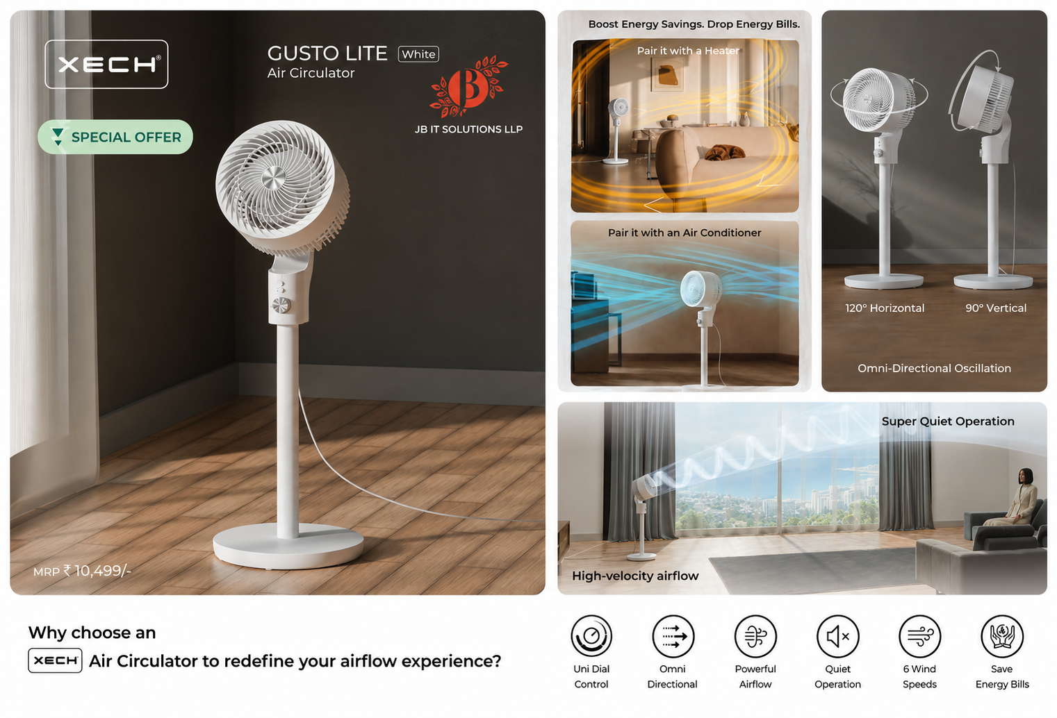 XECH GUSTO LITE (White) Air Circulator