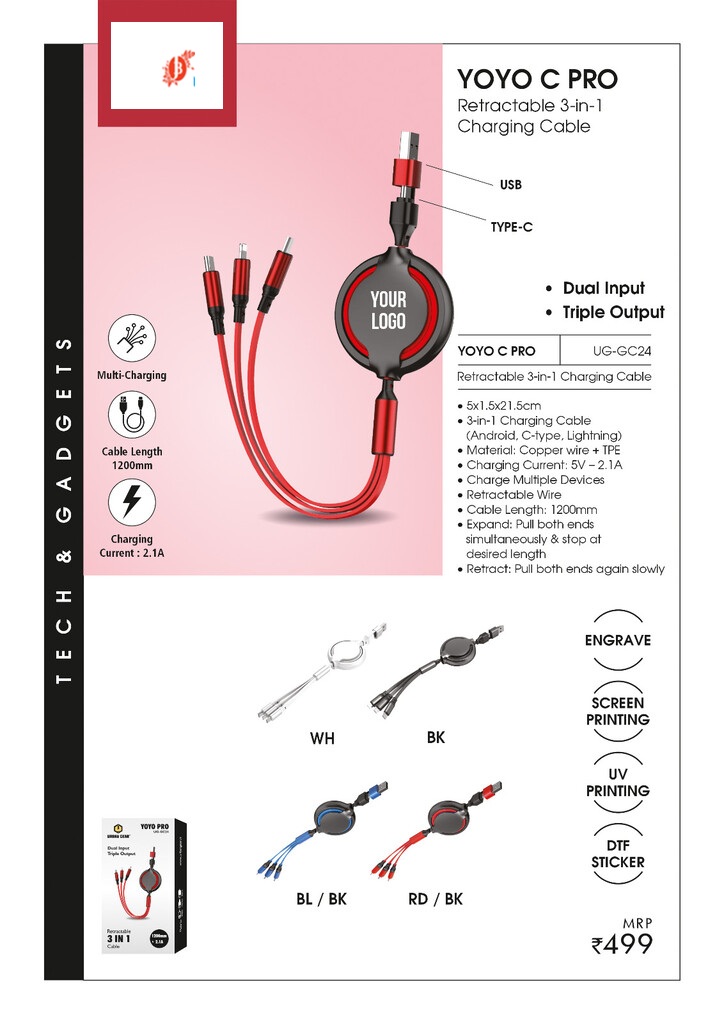 Retractable 3-in-1 Charging Cable - YOYO PRO