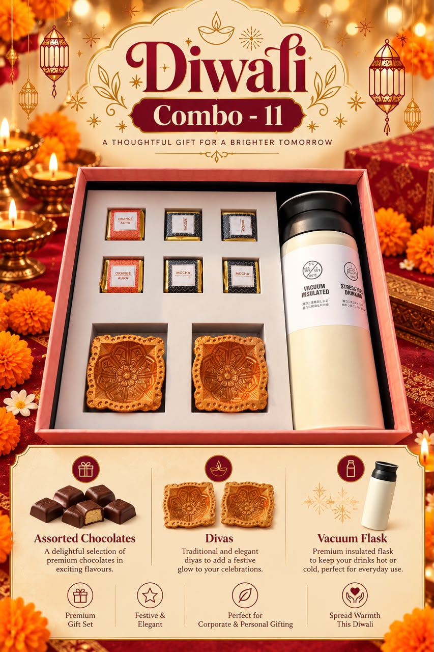 Diwali Combo – 11 ? ? Assorted Chocolates + ? Diyas + ? Vacuum Flask